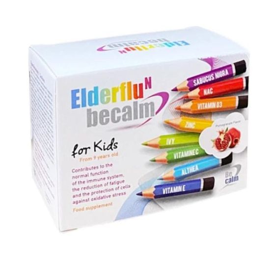 Becalm Elderflu N for kids 7.sachets - Συμπλήρωμα διατροφής για καταπολέμηση κρυολογήματος & αναπνευστικών προβλημάτων για Παιδιά Φακελάκια 7 τμχ