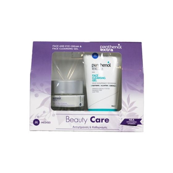 Medisei Panthenol Extra Promo pack Anti Aging day cream & Face cleansing gel 50/150ml - Πακέτο προσφοράς με αντιρυτιδική ρέμα ημέρας & καθαριστικό τζελ προσώπου που απομακρύνει ρύπους, λιπαρότητα και μακιγιάζ