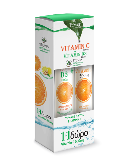 Power Health Vitamin C 1000mg/Vit D3 1000iu & Vit.C 500mg 24/20.eff.tbs - βιταμίνες C και D3 σε αναβράζοντα δισκία 