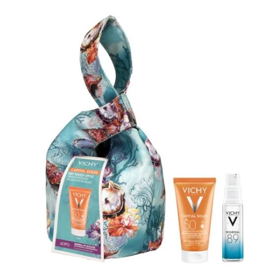 Vichy Set Capital Soleil Dry Touch SPF50 face susnscreen for mat result 50ml + Mineral 89 Booster 10ml - Sunscreen face cream for a matte effect & moisturizing booster gift