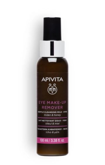 Apivita Eye Make-Up Remover Gentle cleansing milk 100ml - Απαλό γαλάκτωμα με τίλιο και μέλι, που καθαρίζει απαλά την περιοχή των ματιών, απομακρύνει ακόμη και το αδιάβροχο μακιγιάζ