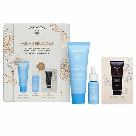Apivita Promo Aqua Beelicious Routine 40/10/5ml - σετ περιποίησης προσώπου με ενυδατικά συστατικά, που προσφέρει ενυδάτωση, φρεσκάδα και θρέψη