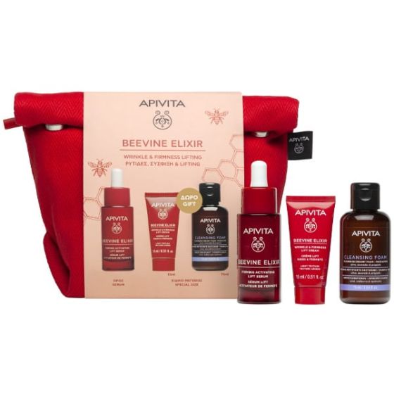 Apivita Beevine Elixir Promo bag Serum&Cream&Foam 30/15/75ml - Ολοκληρωμένη περιποίηση προσώπου και άμεση αίσθηση lifting