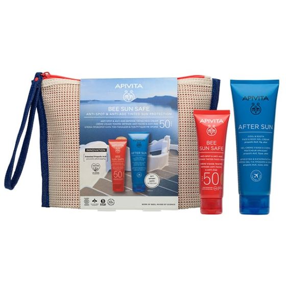 Apivita Promo Bee Sun Safe Anti-Spot & Anti-Age Tinted Face Cream plus After sun 50/100ml - Ολοκληρωμένο σετ φροντίδας για υψηλή αντηλιακή προστασία με χρώμα κατά των πανάδων & ρυτίδων