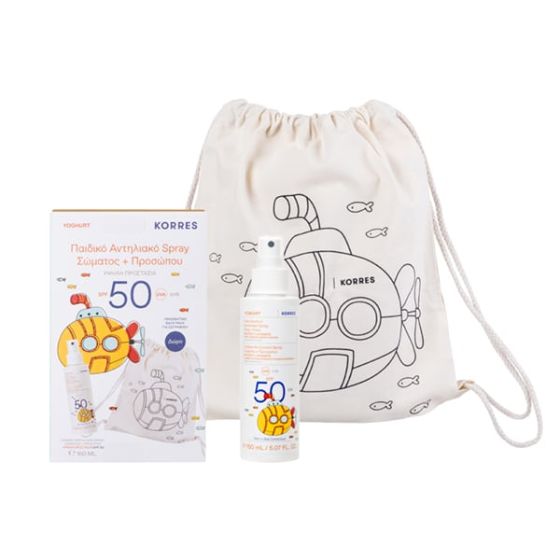 Korres Children Face & Body sunscreen spray SPF50 150ml & Back pack - Παιδικό Αντηλιακό Spray Σώματος και Προσώπου Spf50 150ml & Δώρο Υφασμάτινο Back Pack για Ζωγραφική
