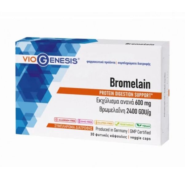 Viogenesis Bromelain 2400GDU/g 30.veg.caps - Συμπλήρωμα διατροφής με εκχύλισμα ανανά που παρέχει βρωμελαΐνη
