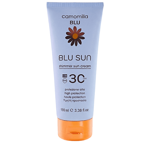 M&D Pharmacy Camomilla BLU Sun Shimmer Cream 100ml - Αντηλιακή κρέμα σώματος SPF30 με προστασία από UVA & UVB και χρυσό shimmer 