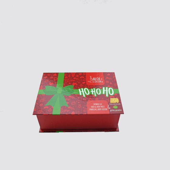 Aloe+ Colors Ho Ho Ho! Gift Box + Tea 100/100/250ml/10gr - ένα ιδιαίτερο κουτί, με δώρο αρωματικό τσάι Xmas blend, που σας ταξιδεύει στα πιο γλυκά, ζεστά και όμορφα Χριστούγεννα!!!