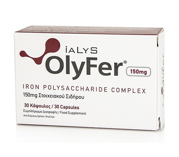 Virtus Pharma Olyfer 150mg Iron polysaccharide complex 30.caps - treats iron deficiency with excellent tolerance and high compliance