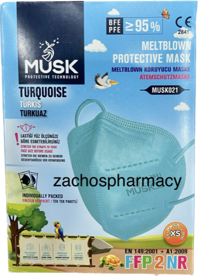Musk Meltblown Protective mask FFP2 (KN95) Turquoise Kids (1 box) 10.masks - Μάσκες προστασίας προσώπου τύπου KN95-FFP2 χρώματος τιρκουαζ