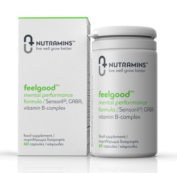 Nutramins Feel Good 60.caps - μείγμα φυτικών εκχυλισμάτων και βιταμινών που συμβάλλει αποφασιστικά στη μείωση του άγχους, στην καλή διάθεση ενώ βελτιώνει τις γνωσιακές λειτουργίες