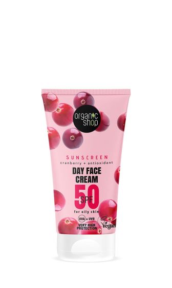 Organic Shop Sunscreen Day Face Cream SPF50 for oily skin 50ml - Facial Sun Cream with SPF50 for Oily Skin