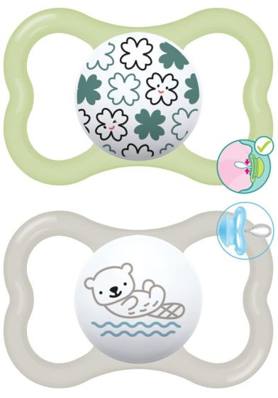 MAM Supreme Soother Silicone Green/Grey 16m+ 2.soothers - Supreme Silicone Pacifier 16+ months
