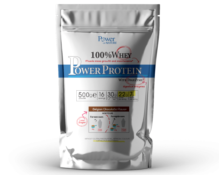 Power Health 100% Whey Power Protein Belgian Chocolate Flavor 500gr - 100% whey protein with an enzyme complex