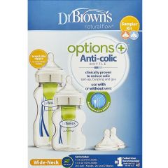 Dr. Brown's Promo Options+ Anti-colic Plastic Bottle Wide Neck 0m+ (1x270ml) & (1x150ml) & Natural Flow Level 1 & Level 2 Silicone Teat - Baby bottle and teats offer pack