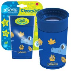 Dr. Brown's Cheers 360 Spoutless transition cup blue 300ml - κύπελλο των 360 μοιρών που επιτρέπει στο μωρό να πιει από κάθε πλευρά