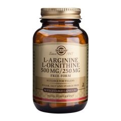 Solgar L-Arginine L-Ornithine 500mg/250mg free form 50veg.caps - promotes muscle development recovery & fat burning
