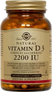 Solgar Vitamin D3 (D-3) (Cholecalciferol) 2200IU 100veg.caps - απαραίτητη για την υγεία των οστών & του νευρικού συστήματος