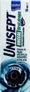 Intermed UNISEPT Buccal Oromucosal drops 15ml - quick relief and healing of wounds and ulcers of the oral cavity