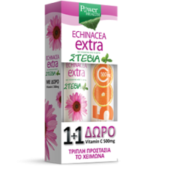 Power Health Echinacea extra with Stevia 24eff.tabs + Vitamin C 500mg 20eff.tabs - Θωρακιστείτε για το χειμώνα