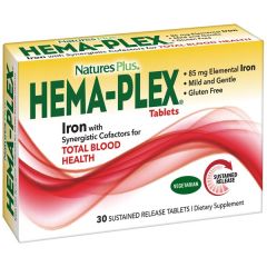 Nature's Plus Hema-Plex Total Blood Health 30tabs - Μοναδική αιματική φόρμουλα με σίδηρο (85 mg) και άλλα μέταλλα