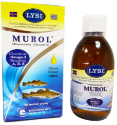 Medichrom Murol Cod Liver oil 250ml - Ισλανδικό μουρουνέλαιο πλούσιο σε ωμέγα-3 λιπαρά οξέα και βιταμίνες A, D, E