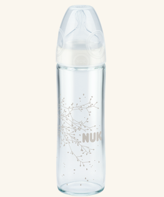 Nuk New Classic Glass Baby Feeding Bottle silicone teat 240ml 1piece - Μπιμπερό γυάλινο με θηλή