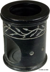 Ancient Wisdom Floral Oil Marble Burner (Leaf design - Black) 1piece - Μαρμάρινη Συσκευή Καύσης Αιθέριων Ελαίων