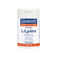 Lamberts L-Lysine 500mg (free form) 120tabs - απαραίτητο αμινοξύ με πολύ σημαντικές οργανικές λειτουργίες