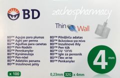 BD Micro Fine Thin Wall Pen Needles 4mm (0,23mm x 4mm) 32G 100pieces - Βελονάκια για πένα ινσουλίνης