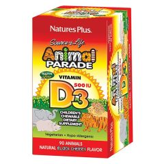 Nature's Plus Animal Parade Vitamin D3 500iu Children's 90chw.tabs - Κάθε μασώμενο ταμπλετάκι (ζωάκι) παρέχει 500 IU D3