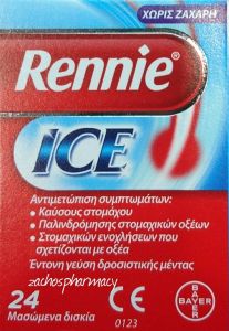 Bayer Rennie Ice for stomach problems 24chw.tabs - Chewable tablets with mint taste