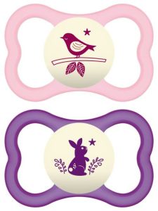 MAM Air Night Silicone Soothers (Girls) 6m+ (2pcs) - Πιπίλα Air Night Σιλικόνης 6+ μηνών