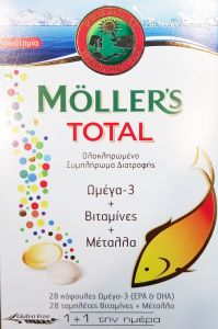 Mollers Total Omega 3 and vitamins 28caps/28tabs - Συνδυασμός ωμέγα 3 ελαίου και βιταμινών