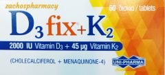 Unipharma D3fix (2000iu) + K2 (45μg) 60tabs - Υποστήριξη Του Οργανισμού Σε Οστεοπόρωση & Οστεοαρθρίτιδα