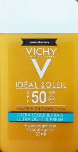 Vichy Ideal Soleil Ultra Light & Fresh SPF50 Pocket size 30ml - Αντηλιακό γαλάκτωμα υψηλής προστασίας με λεπτόρρευστη σύνθεση