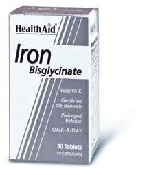 Health Aid Iron Bisglycinate 30Tablets (Iron with Vitamin C) - Optimized for faster absorption