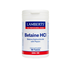 Lamberts Betaine HCL 324mg/Pepsin 5mg 180.tbs - συμβάλλει στην αποκατάσταση της μειωμένης οξύτητας του στομάχου