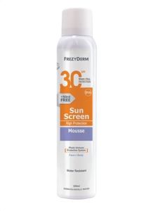 Frezyderm Sun Screen SPF30 Mousse 200ml - Face and body sunscreen, water resistant in foam form