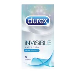 Durex Invisible Extra Thin Condoms 12pcs - Πολύ λεπτά προφυλακτικά με λεία, ανθεκτικά τοιχώματα για καλύτερη αίσθηση