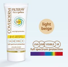 Coverderm Filteray Face Plus Normal 2in1 Tinted (L.Beige) sunscreen 50ml - Ιδανική αντιηλιακή κρέμα προσώπου πόλης/θάλασσας
