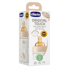 Chicco Original Touch Glass Bottle Latex Teat 150ml - Μπιμπερό γυάλινο καουτσούκ Κανονική ροή