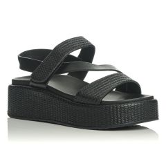 Save your feet Women's anatomical sandals (270037 black) 1.pair - Γυναικεία flatform σανδάλια με υφή ψάθας και χιαστί λουράκια