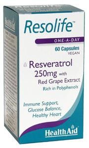 Health Aid Resolife 60veg.caps - Protects your heart (Resveratrol 250mg with red wine extract) Capsules
