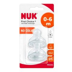 Nuk First Choice Teat 0-6m Medium Silicone 2.pieces - Θηλή Κατά Των Κολικών (Μεσαία Οπή) (2τμχ)