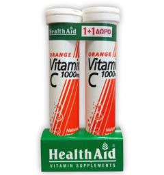 Health Aid Vitamin C 1000mg Orange Promo 1+1 (20+20eff.tabs) - Αναβράζουσες βιταμίνες C (Πορτοκάλι)
