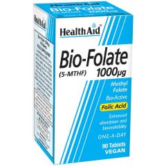 Health Aid Bio-Folate 1000μg (5-MTHF) 90.tbs - βιοενεργή μορφή φολικού οξέος, με ενισχυμένη απορρόφηση και βιοδιαθεσιμότητα