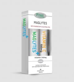 Power Health Maglytes Promo pack 20/20.eff.tbs - Συμπλήρωμα διατροφής με μαγνήσιο, ηλεκτρολύτες (κάλιο, ασβέστιο, χλώριο) και βιταμίνες Β5, Β6, Β12 (& δώρο Βιταμίνη C)
