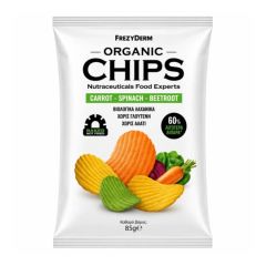 Frezyderm Organic Chips Carrot-Spinach-Beetroot 85.gr - Βιολογικά πατατάκια με 60% λιγότερα λιπαρά