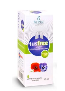 Bionat Tusfree gluten free syrup for cough 150ml - Σιρόπι με 8 ενεργά φυσικά συστατικά και Βιταμίνη C που δρουν στον Ξηρό & Παραγωγικό Βήχα και ενισχύουν το ανοσοποιητικό